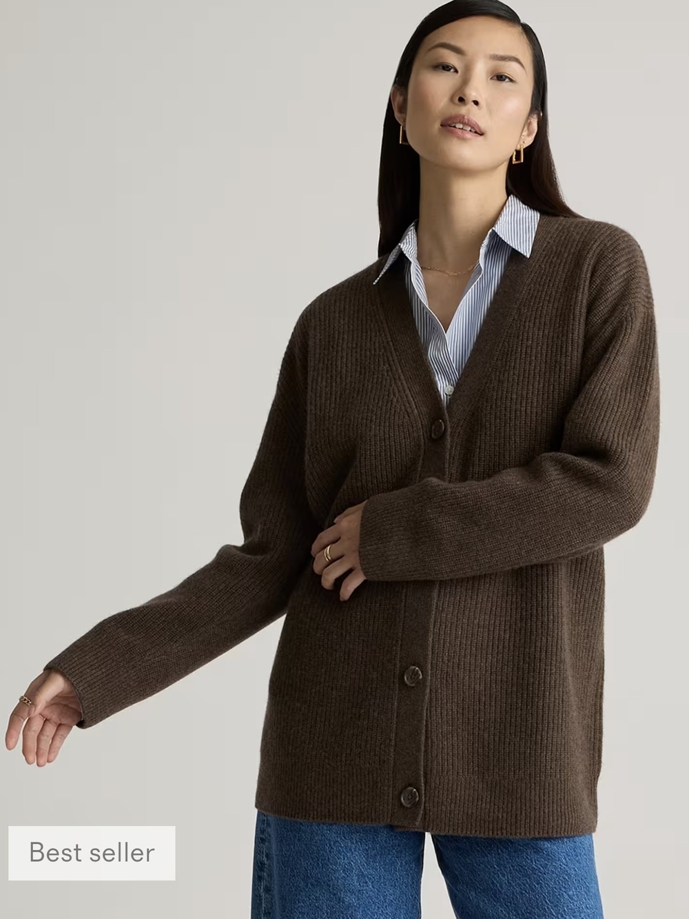 NWT Quince Mongolian Cashmere Oversized Boyfriend Cardigan Sweater Small Brown